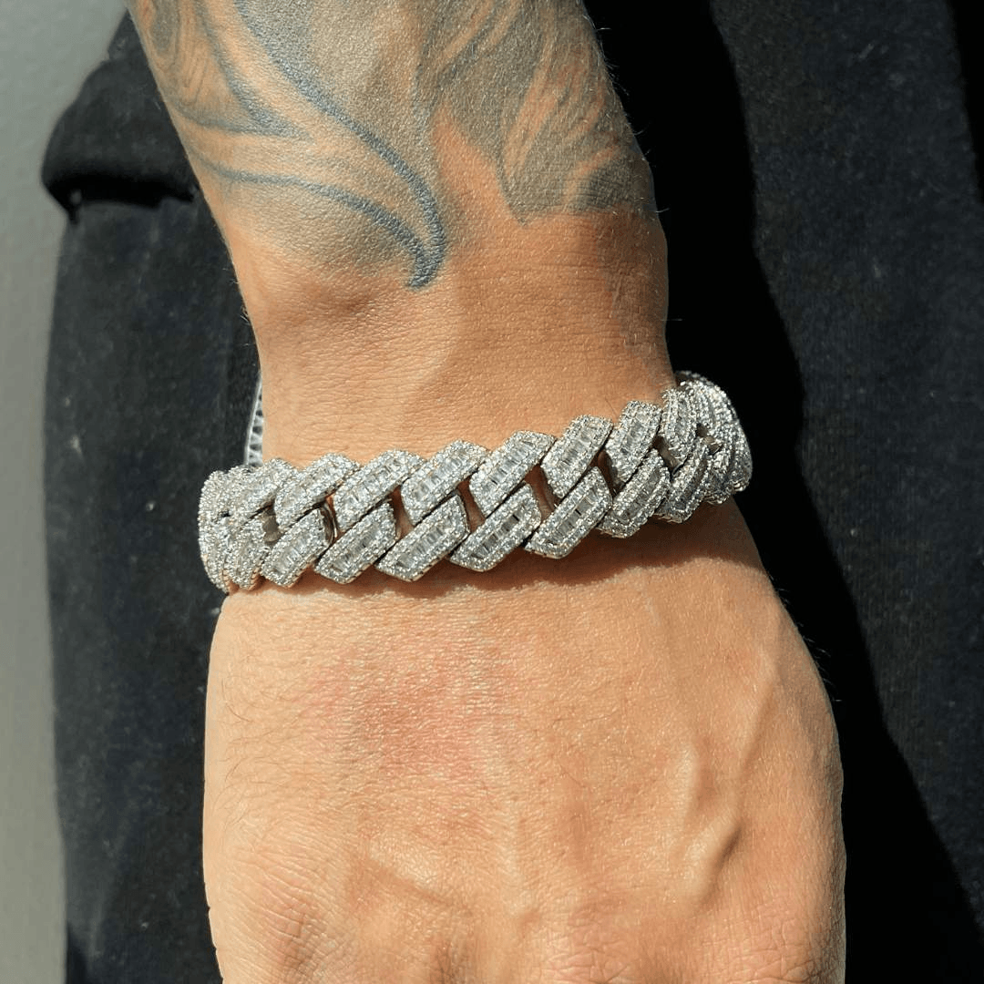 17mm Baguette Prong Link Bracelet - White Gold - Cernucci